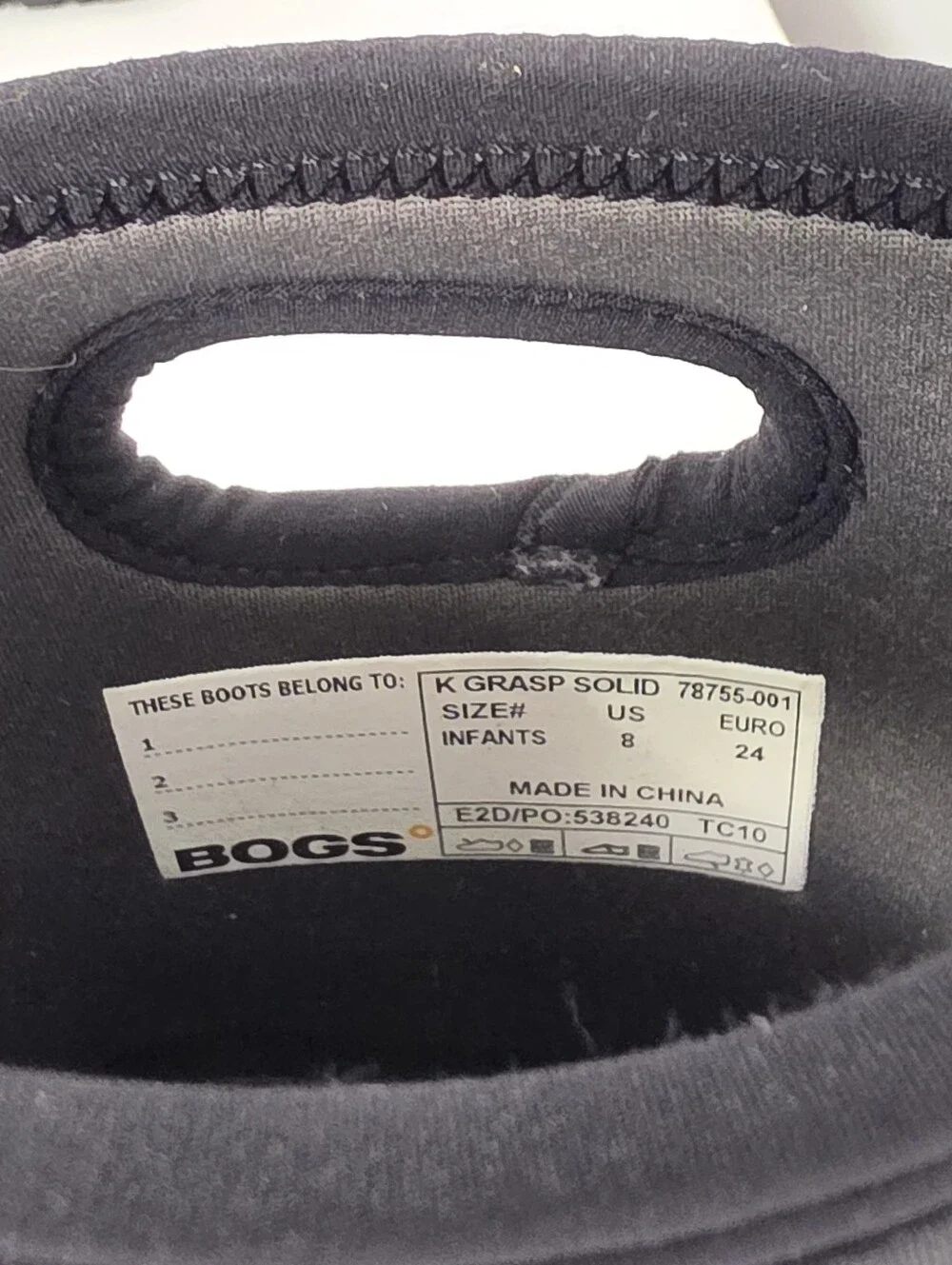 Bogs Kids Grasp Solid Waterproof Winter Rain Boots Black Toddler Infant Size 8